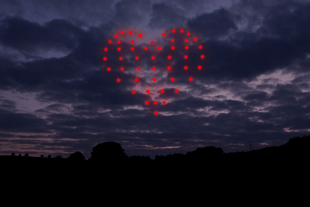 Heart with 60 drones in the wedding drone light show
